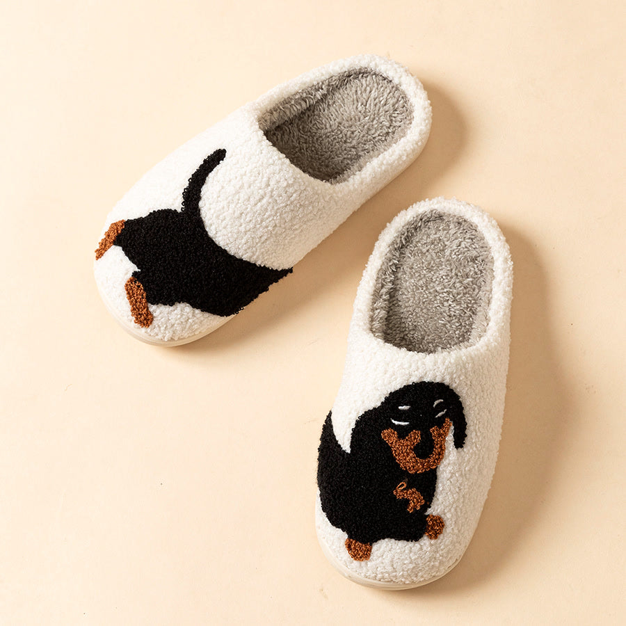 Cartoon Cute and Interesting Dachshund Dog Women Slippers Indoor Warm Comfort Lightweight Bedroom Concise Winter Cotton Shoes